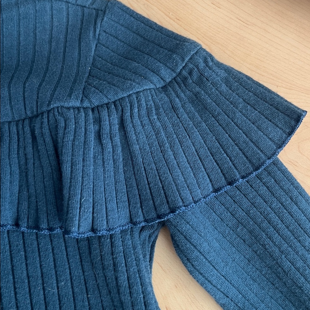 kate quinn Navy Ribbed Long-Sleeve Top with Ruffles 3T - Picture 3 of 5